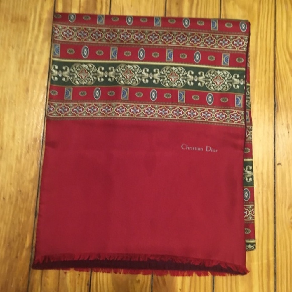 Vintage Christian Dior Red Silk Wool Paisley Scarf